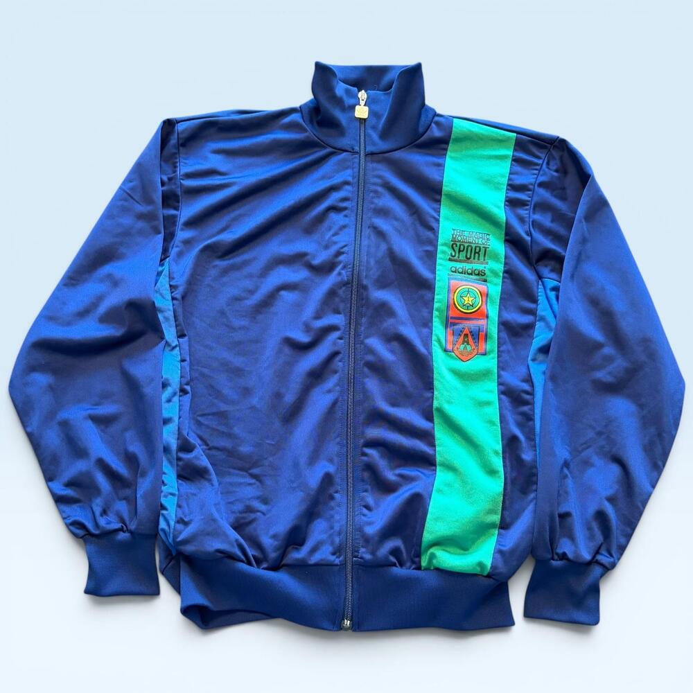 Vintage Adidas Track Jacket Mens Medium Blue Green Colorblock Sport Trefoil 80s